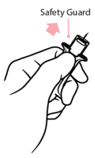 One hand with fingers behind the needle, slide the safety guard over the needle - Illustration