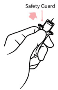 One hand with fingers behind the needle, slide the safety guard over the needle - Illustration