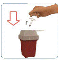 Put your used ZINBRYTA prefilled syringes in a FDA-cleared sharps disposal container - Illustration