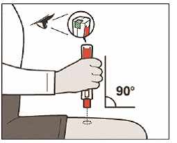 You should hold your ZINBRYTA Pen at 90 degrees to your injection site - Illustration