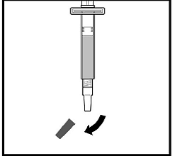 Remove the needle cap from the syringe while making sure you do not touch the needle - Illustration