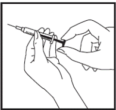 Hold the barrel of the syringe with <b>1</b> hand and pull back on the plunger with the other hand until you have drawn up the amount of air that is the same as the amount of liquid your healthcare provider has prescribed - Illustration