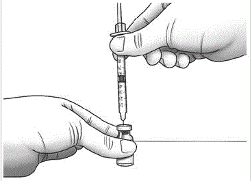 Push the needle through the marked center circle of the rubber stopper - Illustration