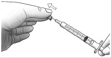 Pull the needle cap straight off the
syringe. - Illustration