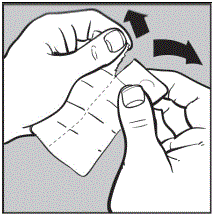 Pull apart 1 of the blister units from the blister pack   by tearing along the dotted lines - Illustration