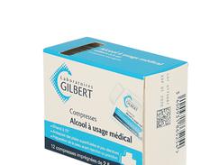 Alcool a usage medical gilbert 2,5 ml, compresse imprégnée, boîte de 12 sachets de 1 compresse imprégnée de 2,5 ml
