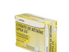 Citrate de betaine citron upsa 2 g sans sucre, comprimé effervescent édulcoré à la saccharine sodique, boîte de 2 tubes de 10