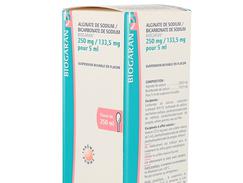 Alginate/bicarb sodium bgr 250 mg/133,5 mg/5 ml suspension buvable flacon de 250 ml