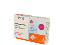 Acetylcysteine teva conseil 200 mg, poudre pour solution buvable en sachet-dose, boîte de 20 sachets-dose